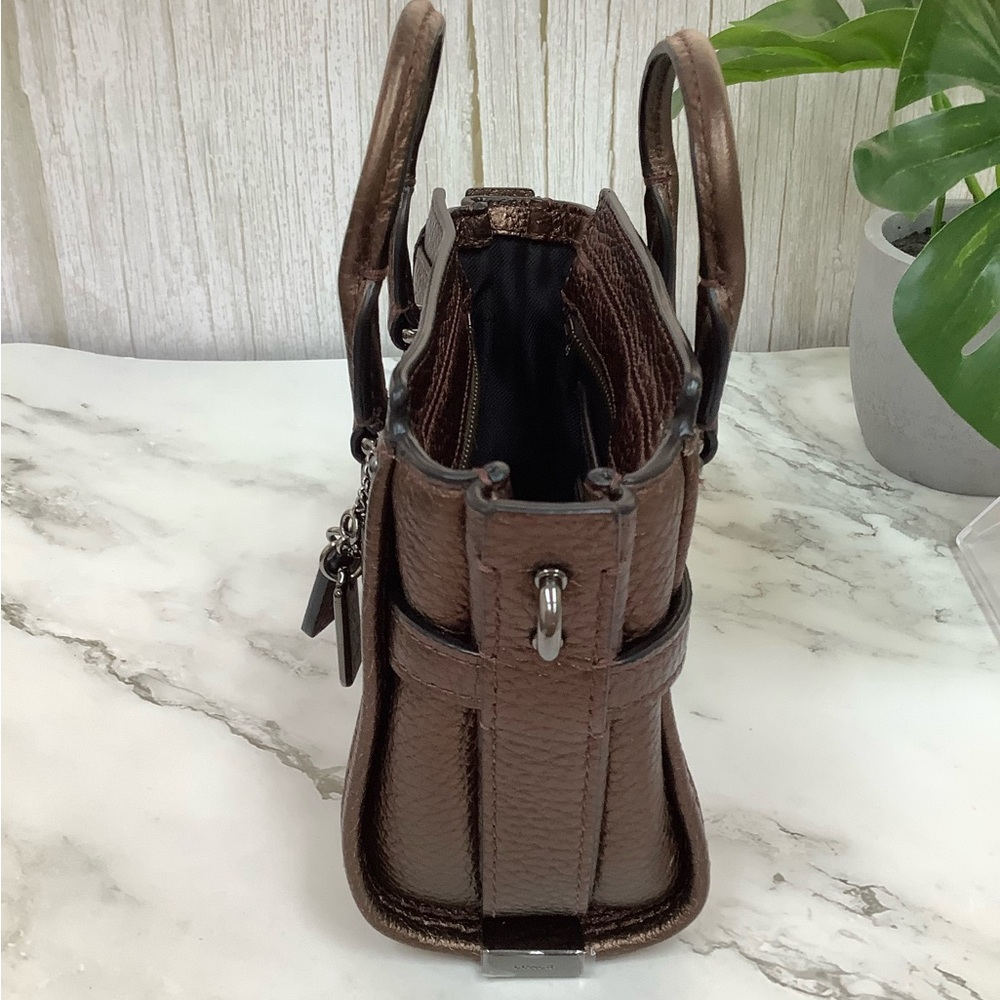 GUC Coach Metallic Pebble Dark Brown Mini Swagger Leather Crossbody Bag - Picture 4 of 9